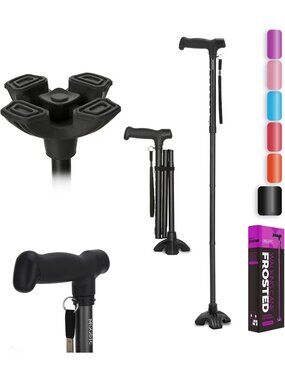 Tall Men's Adjustable Walking Cane - Foldable, Free Standing, Stable Base, 300